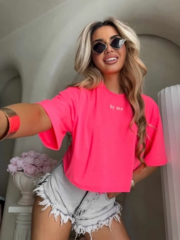 T-shirt pudełkowy ALLO - neon róż