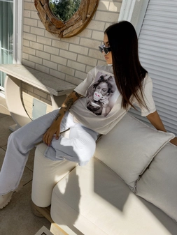 Dekatyzowany t-shirt ROLLER - jasny beż