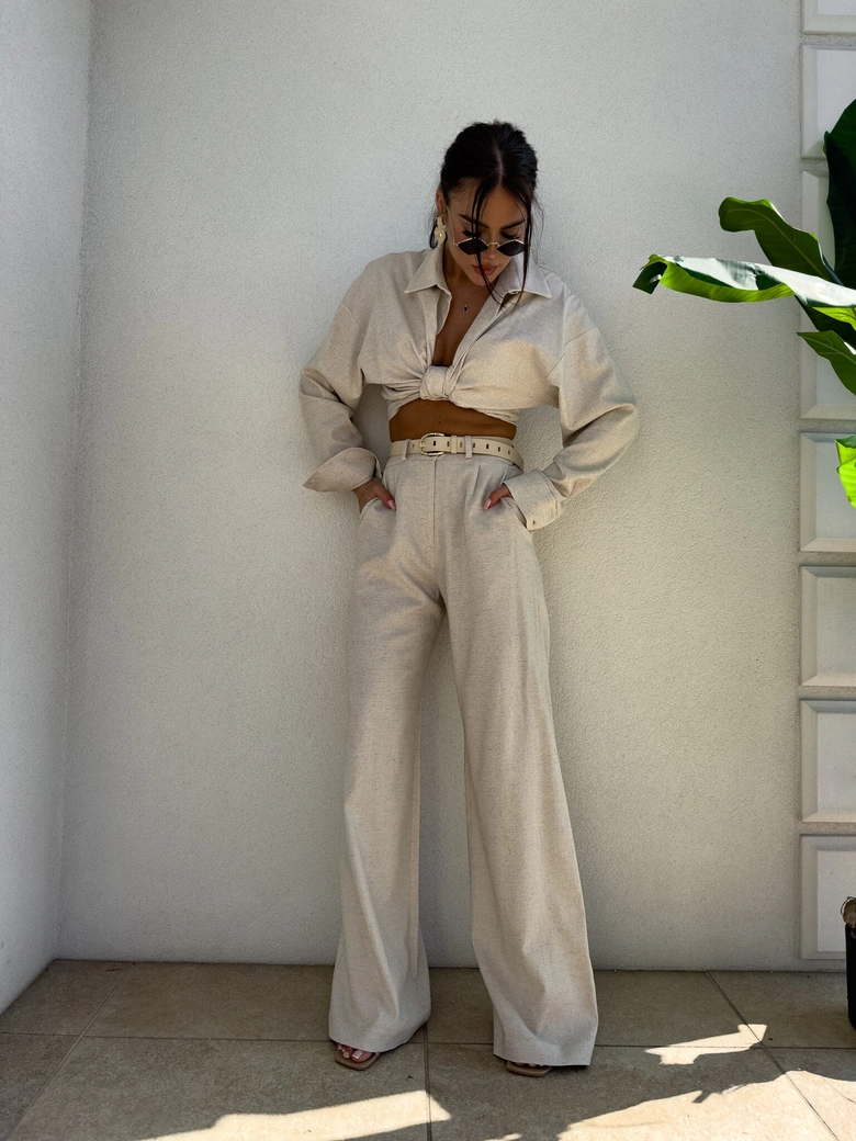 Spodnie SIMPLE natural - szaro-beż