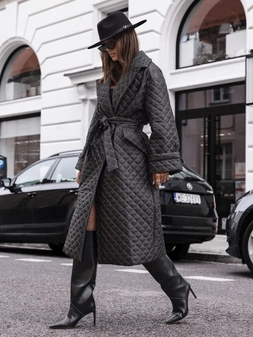 Płaszcz pikowany z paskiem czarny Muray H17064