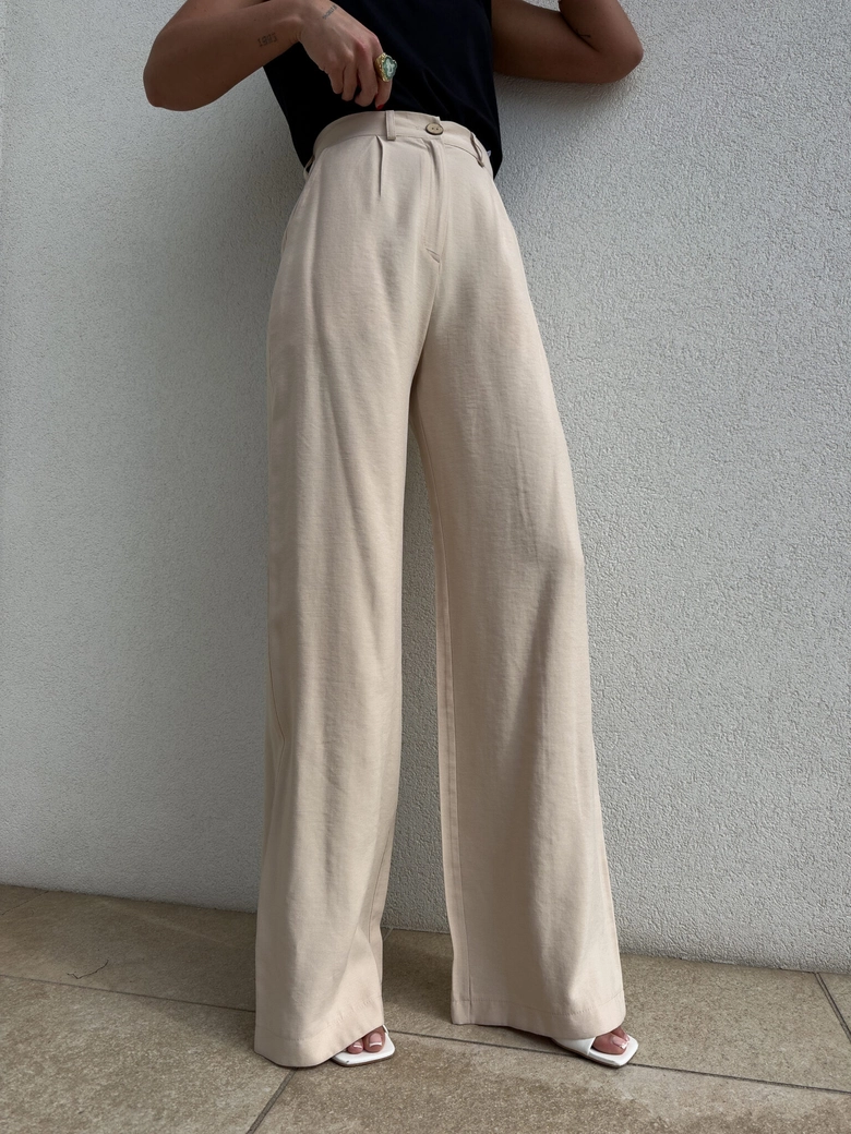 Spodnie SIMPLE wiskoza - jasny beż