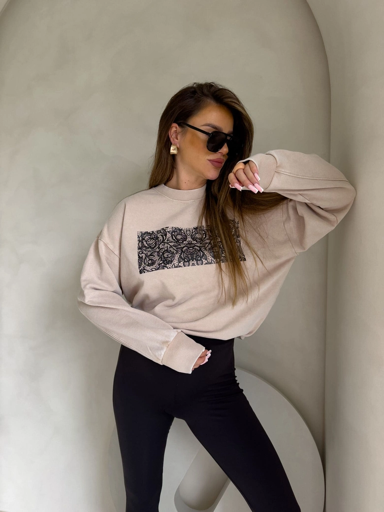 Dekatyzowana bluza KORONKA - jasny beż