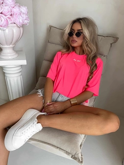 T-shirt pudełkowy ALLO - neon róż