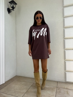 Tuniko sukienka t-shirt COLA - czekoladowa