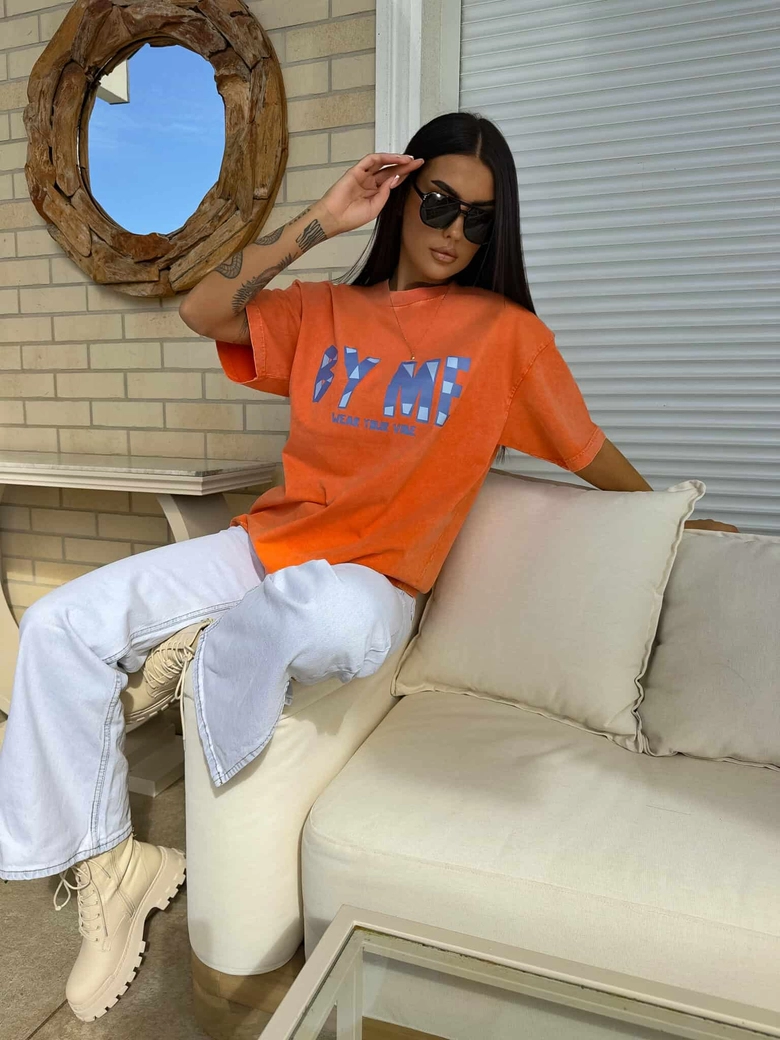 Dekatyzowany t-shirt BALEN - pomarańczowy