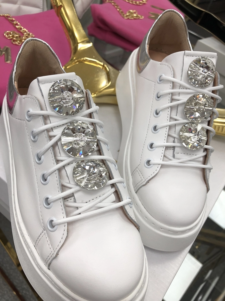 Sneakersy na wysokiej podeszwie białe Diamonds I549