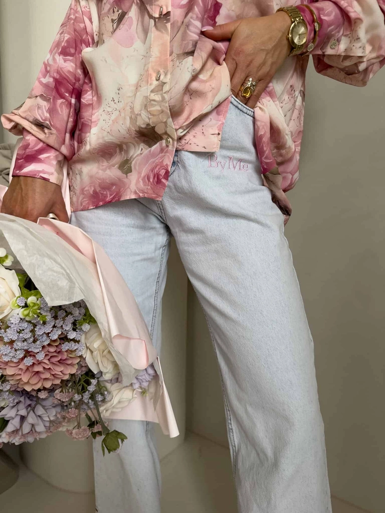 Jeansy FLARED pink one – jasny niebieski