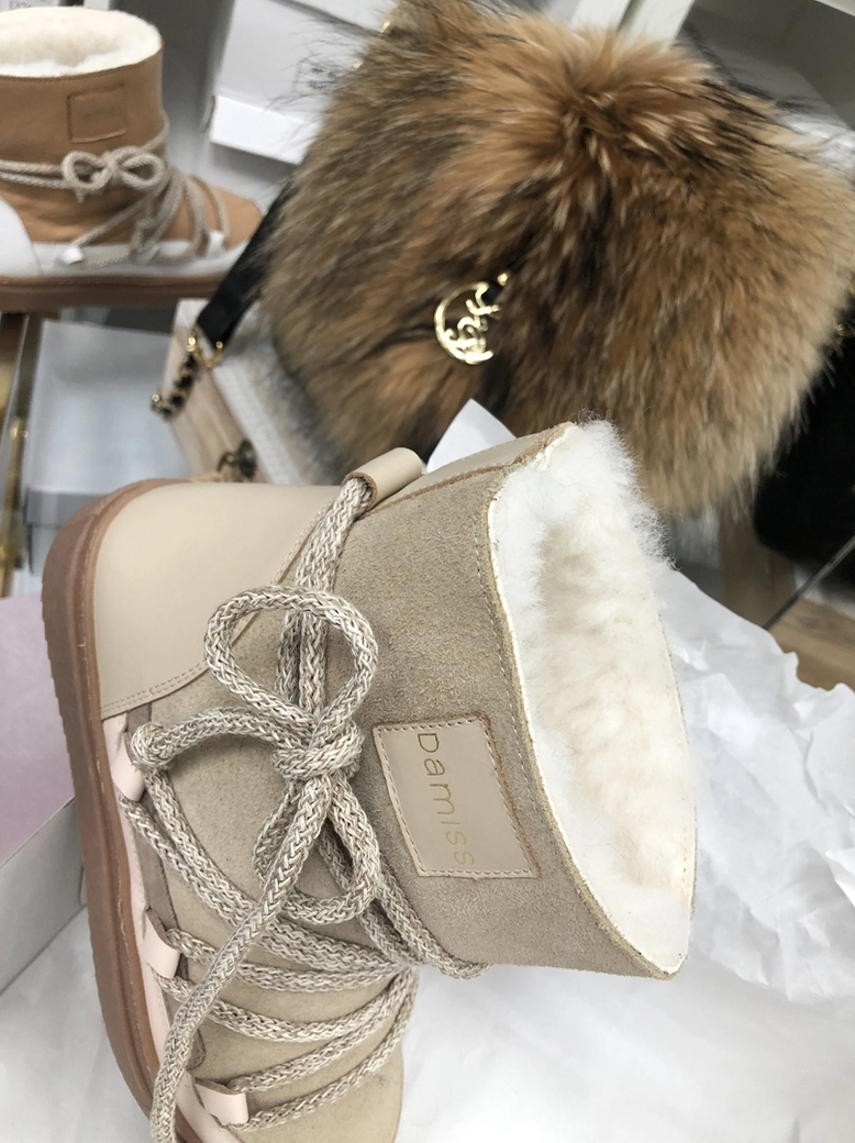 Buty emu śniegowce skórzane zamszowe z ozdobnym wiązaniem camel I514