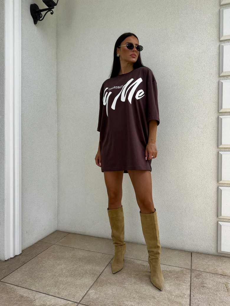 Tuniko sukienka t-shirt COLA - czekoladowa