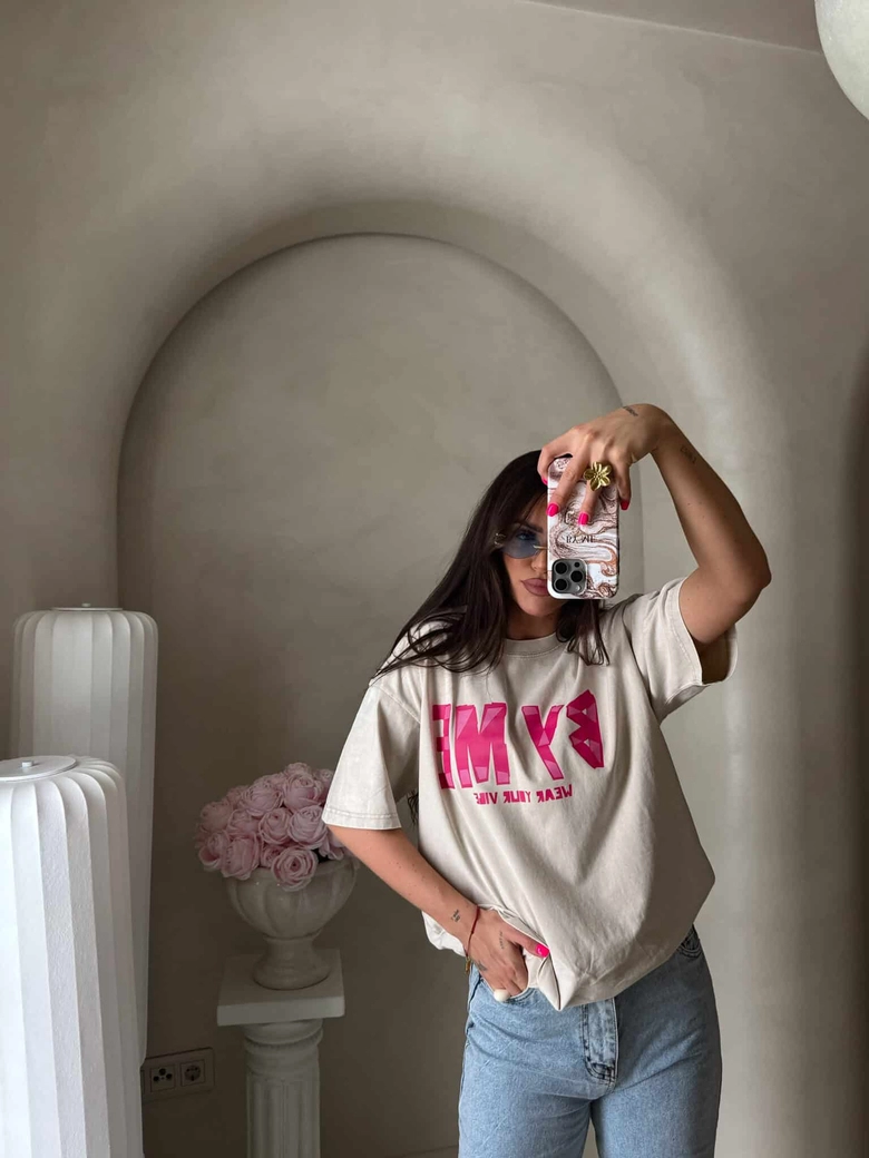 Dekatyzowany t-shirt BALEN - jasny beż