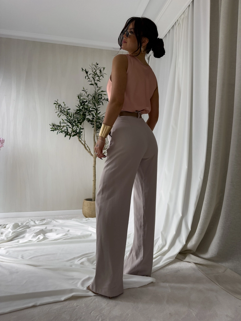 Spodnie SIMPLE wiskoza - szaro-beż