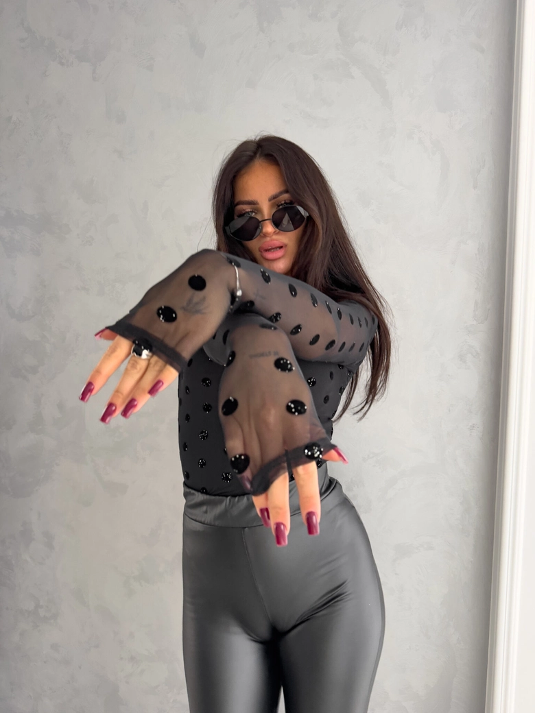 Bluzka SABRINA kropeczki lurex - czarna C18659