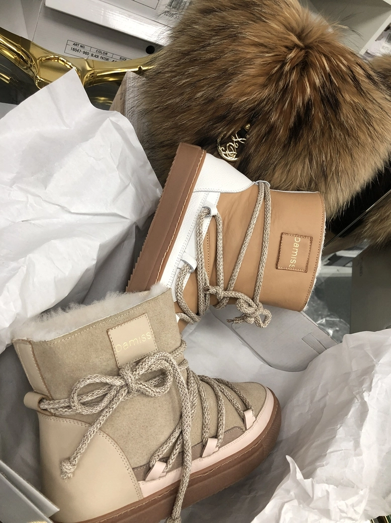 Buty emu śniegowce skórzane zamszowe z ozdobnym wiązaniem camel I514