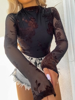 Bluzka SKIN transparent print flock – czarny