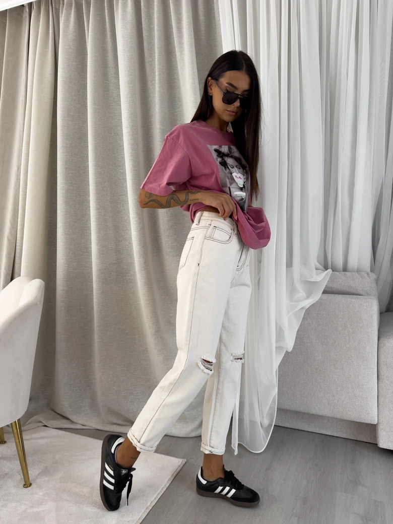 Dekatyzowany t-shirt ROLLER - brudny róż