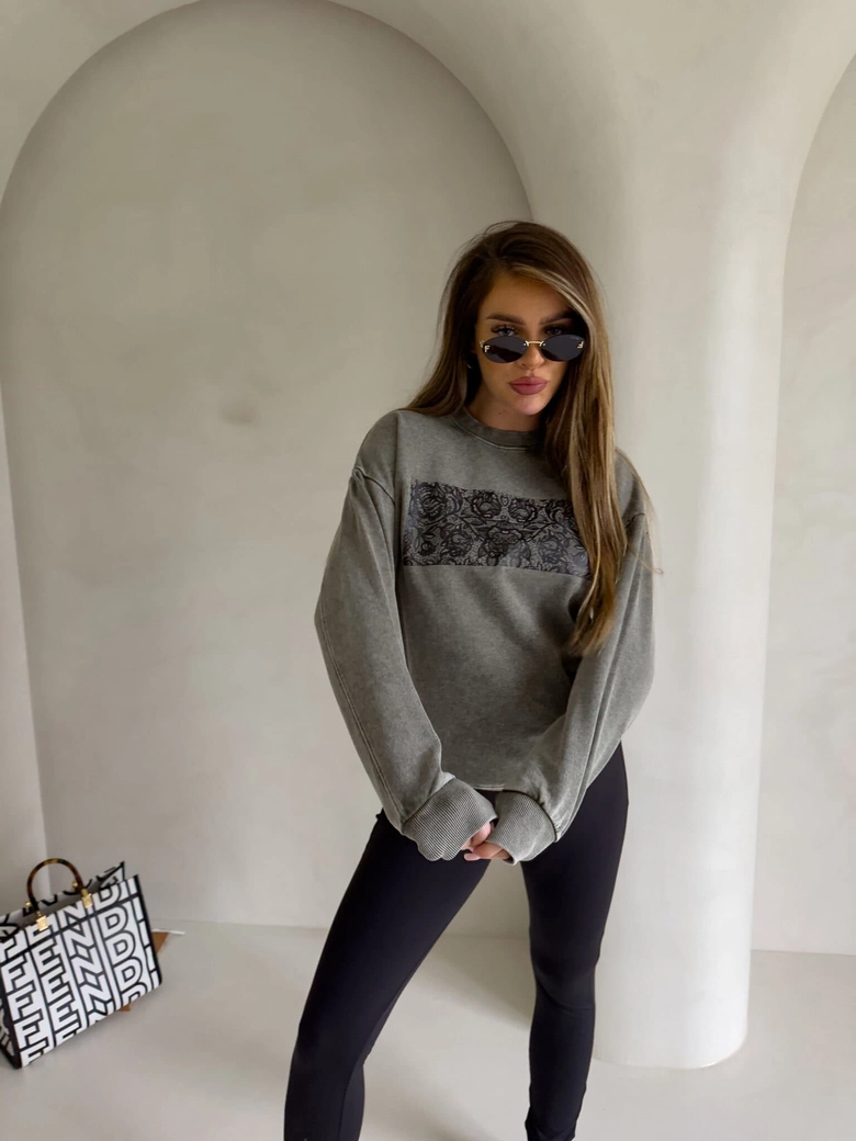 Dekatyzowana bluza KORONKA - khaki