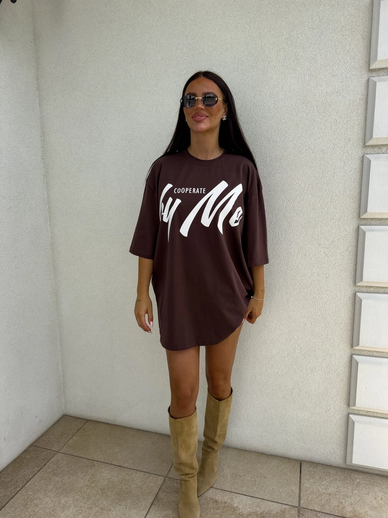 Tuniko sukienka t-shirt COLA - czekoladowa