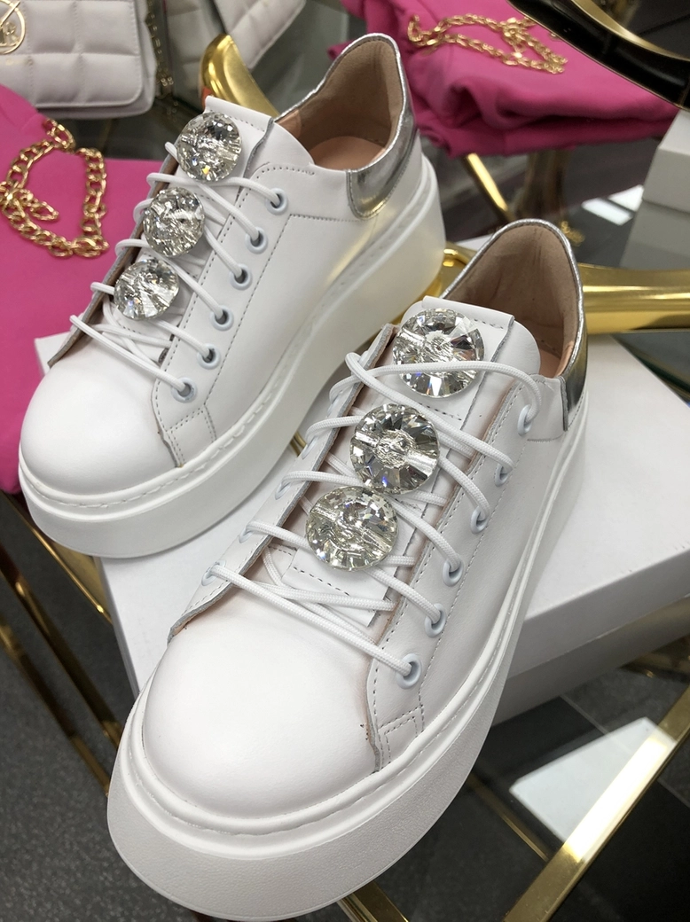 Sneakersy na wysokiej podeszwie białe Diamonds I549