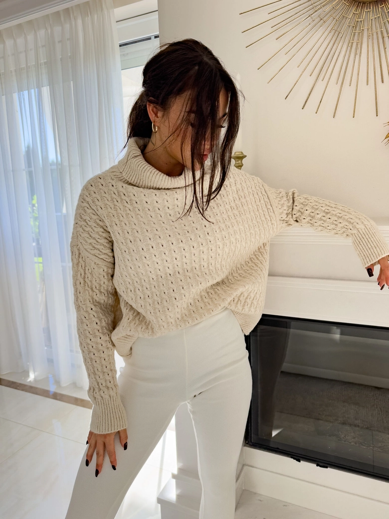 Sweter golf INKO - jasny beż E18035