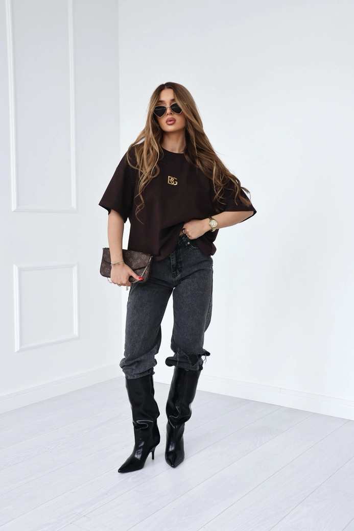 T-Shirt damski BG Goldi | gorzka czekolada