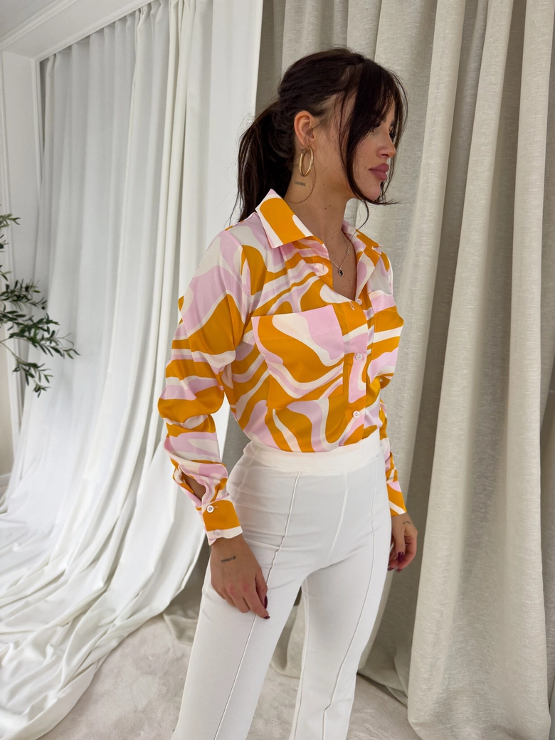 Koszula GOSSIP print – pomarańczowo-różowa