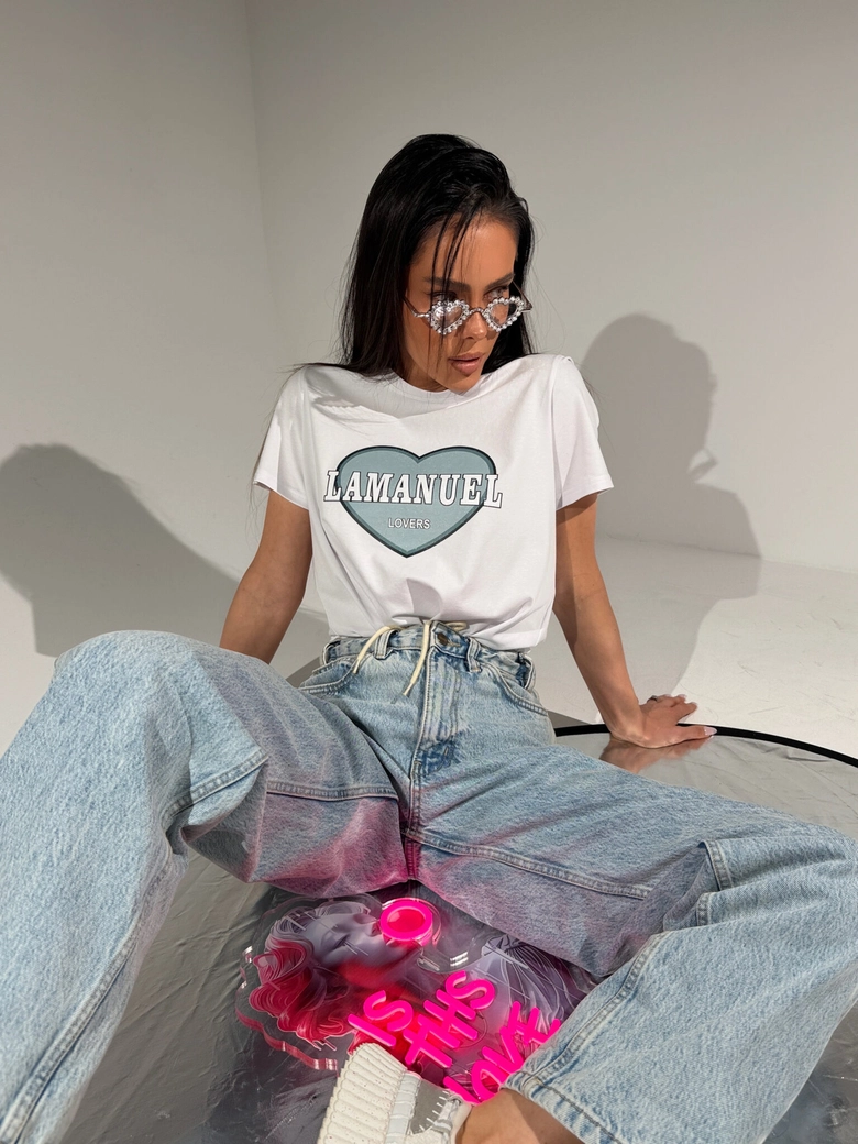 Tshirt LOVERS biały/szałwia