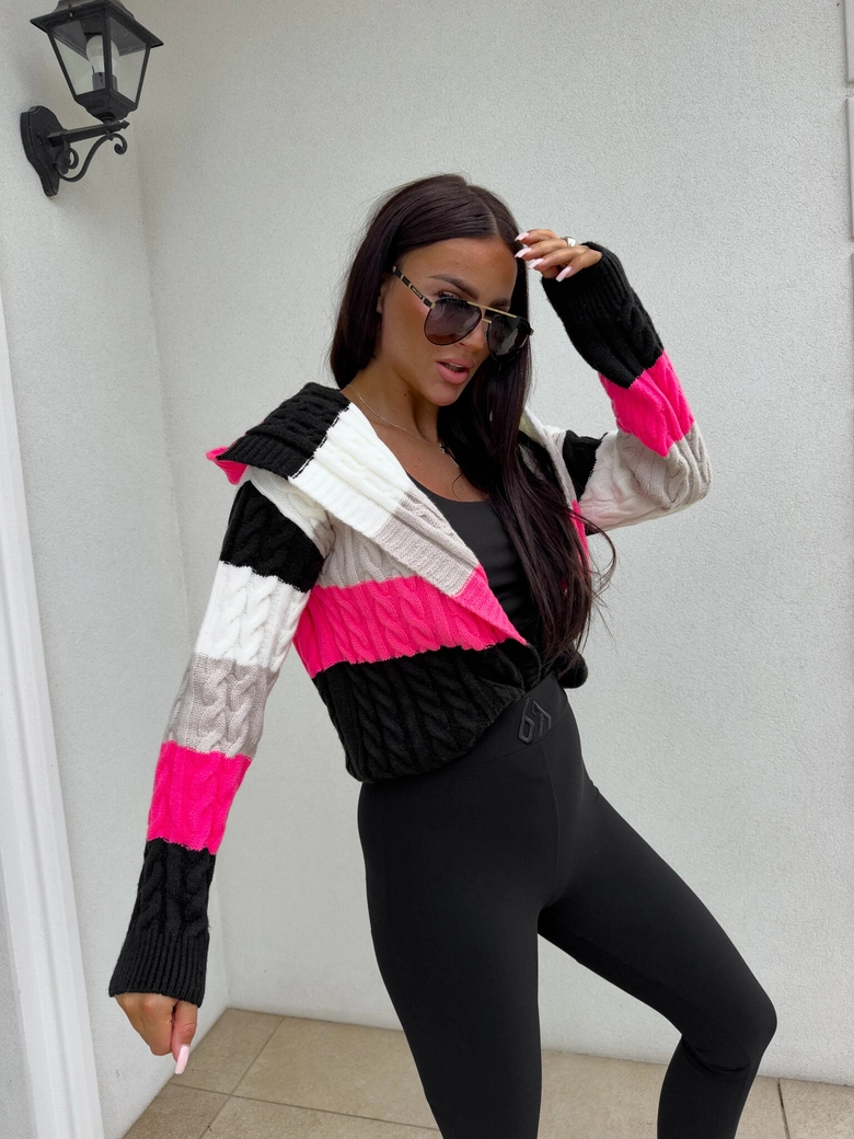 Sweter BOMBERKA KAPTUR pasy – czarna