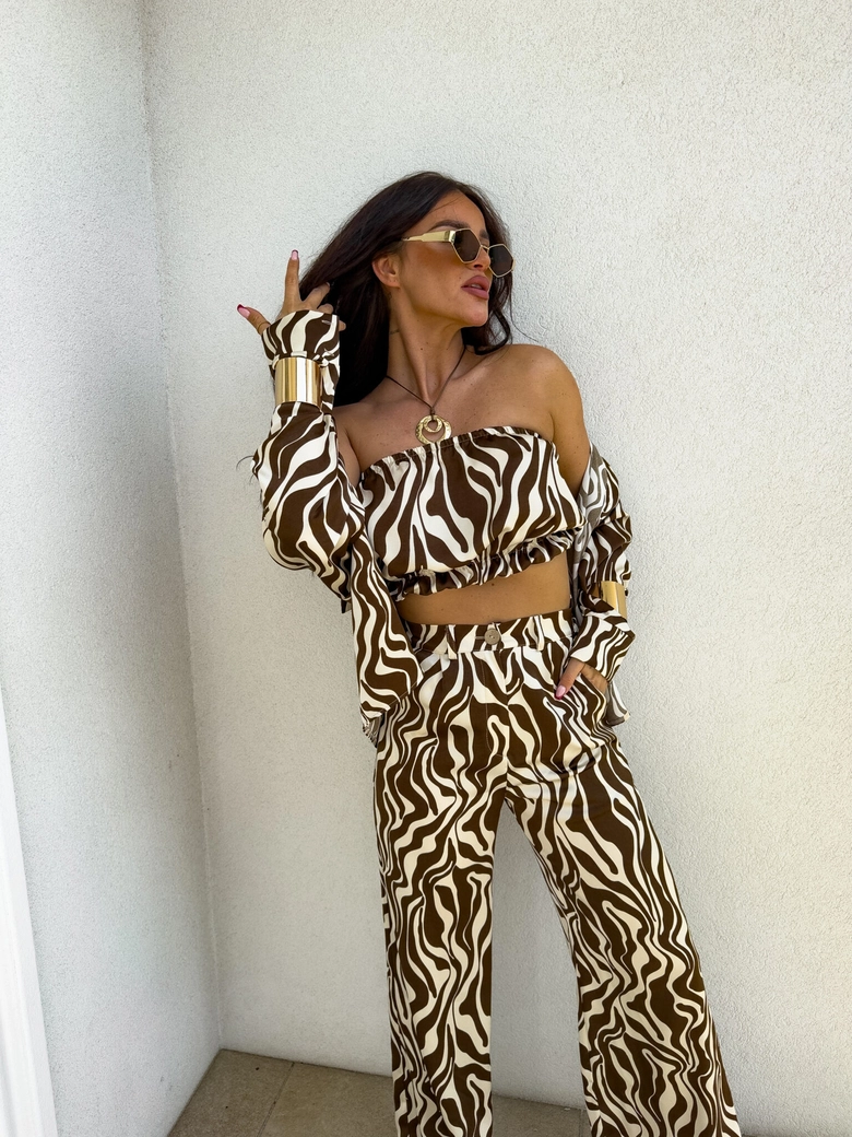 Komplet LAURENT zebra – czekoladowa