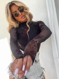 Bluzka SKIN transparent print flock – czarny