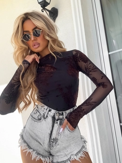 Bluzka SKIN transparent print flock – czarny