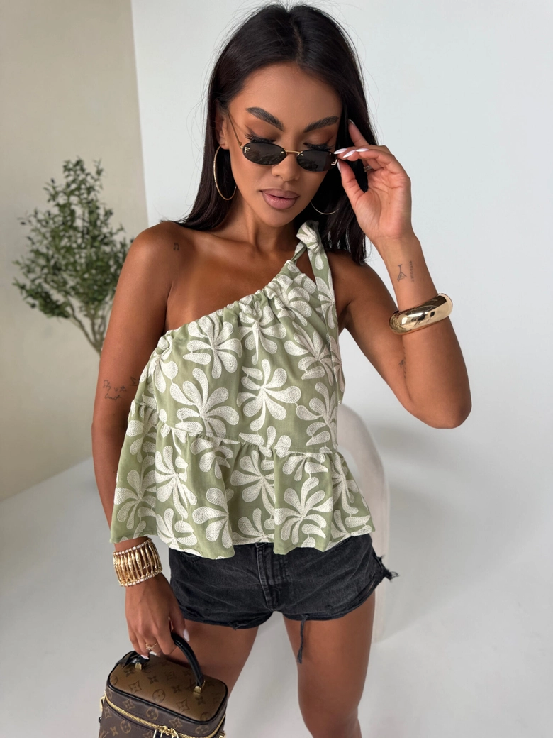 Top FLORAL olive