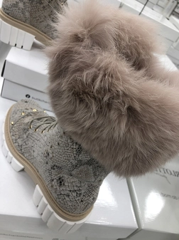 Workery skórzane z futerkiem wzór wężowy I507