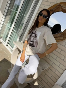 Dekatyzowany t-shirt ROLLER - jasny beż