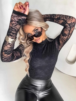 Bluzka SKIN IV transparent koronka - czarna