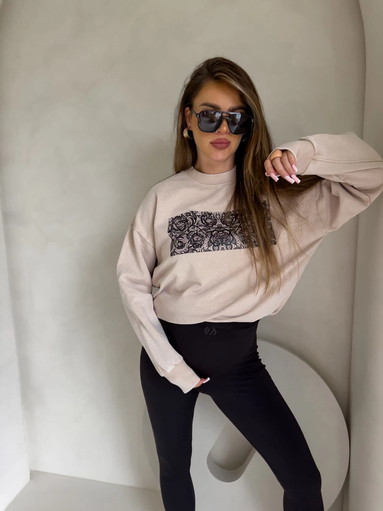 Dekatyzowana bluza KORONKA - jasny beż