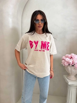 Dekatyzowany t-shirt BALEN - jasny beż