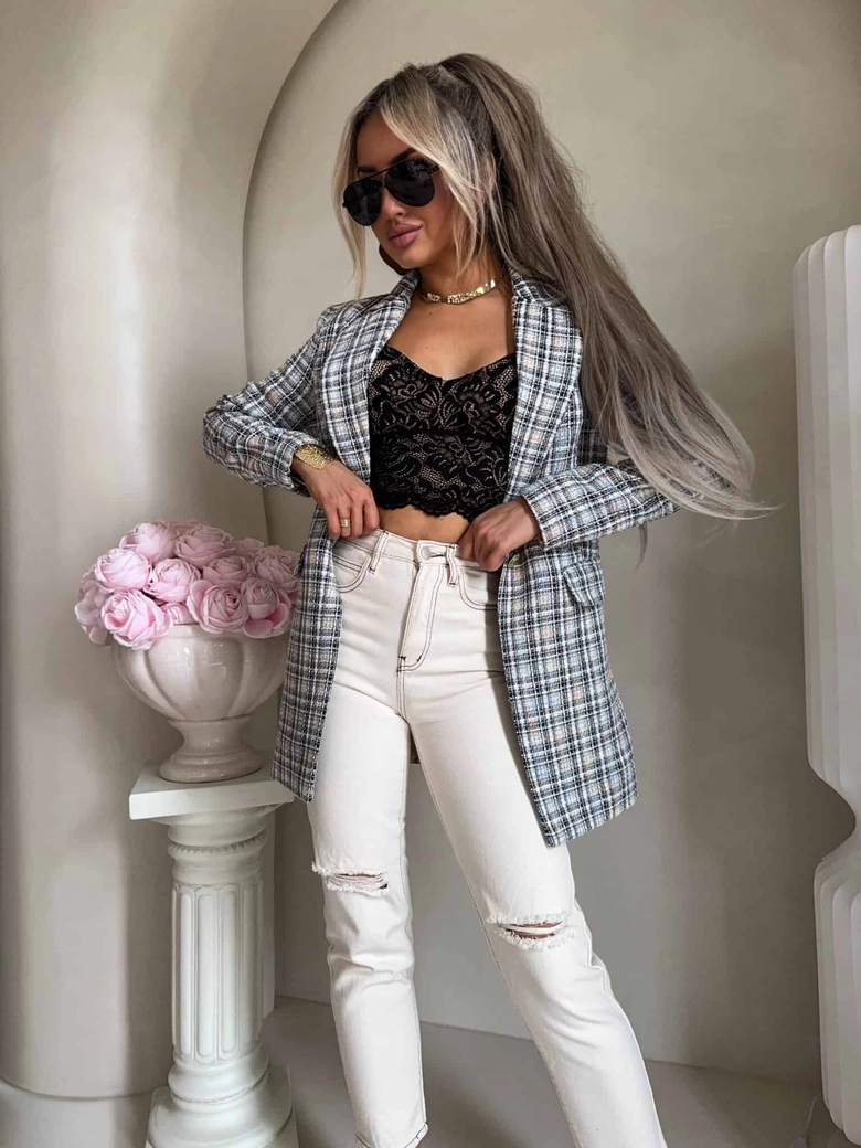 Marynarka LONG krata – szara