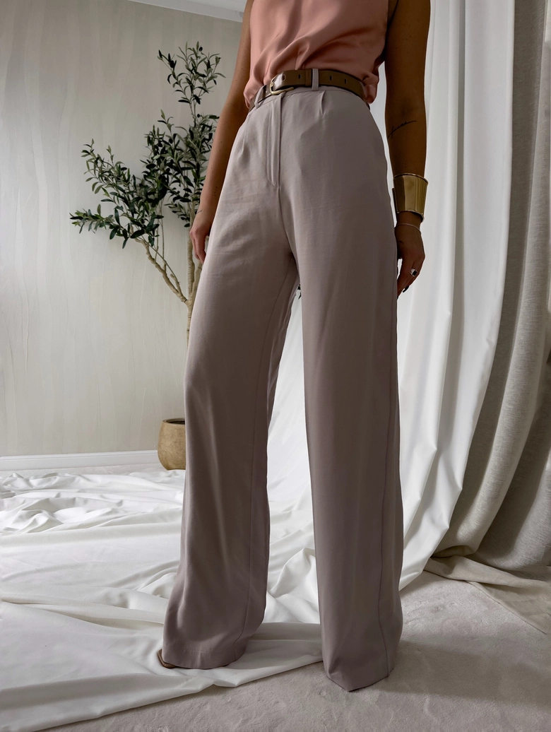 Spodnie SIMPLE wiskoza - szaro-beż