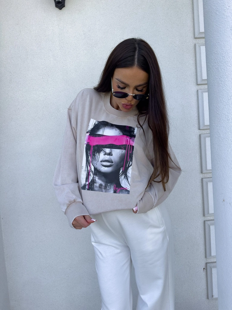 Dekatyzowana bluza LOCK - jasny beż