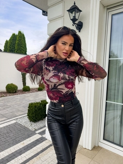 Bluzka SKIN IV transparent kwiaty – bordo-czarne C17680