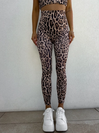 Legginsy GYM print pantera – beżowo-czarna