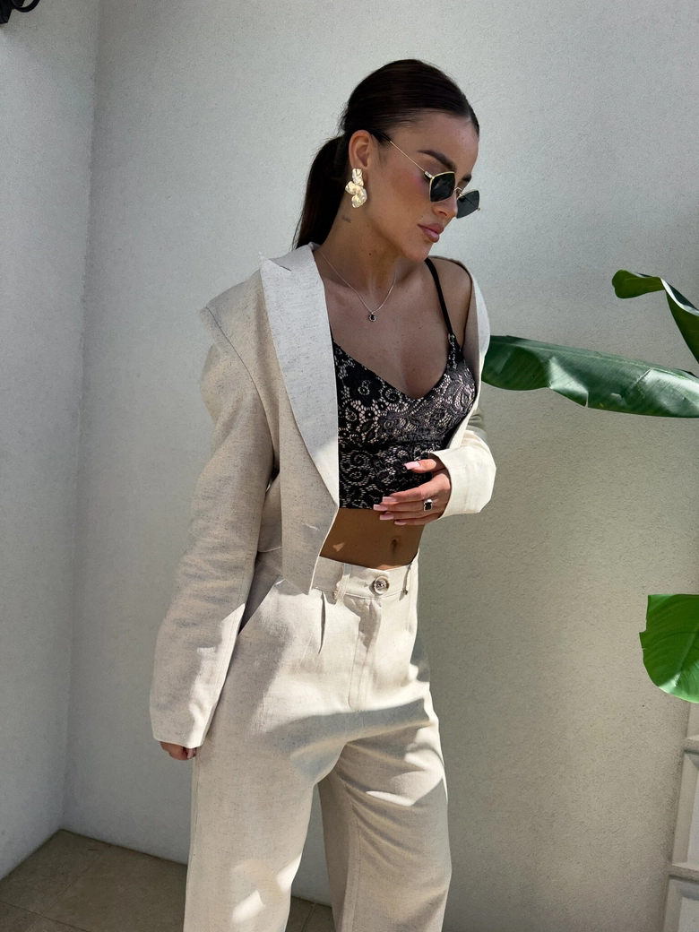 Marynarka SLIM natural - szaro-beż