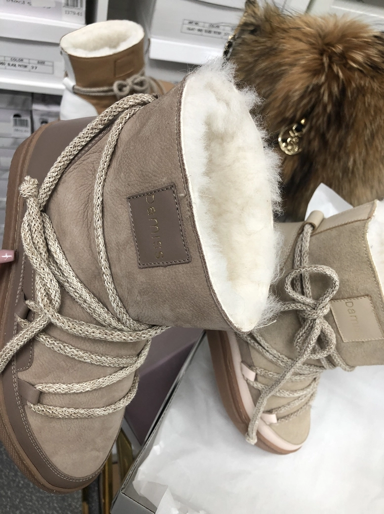 Buty emu śniegowce skórzane zamszowe z ozdobnym wiązaniem camel I514
