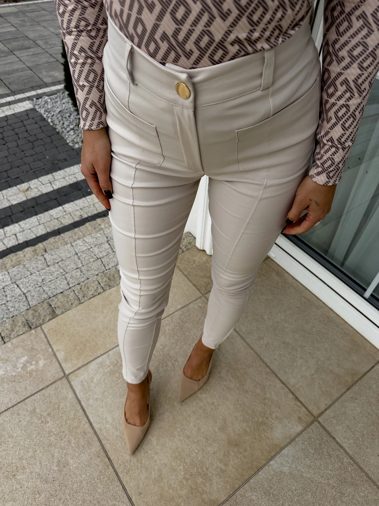 Spodnie woskowane POCKET - ivory T17719