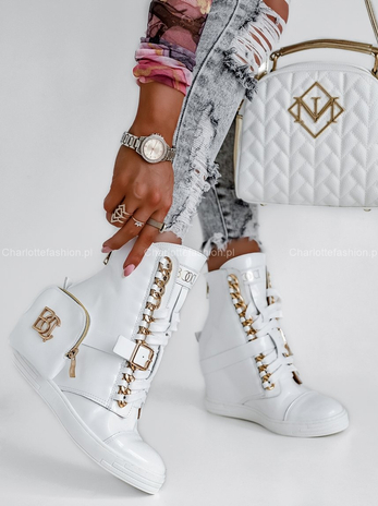 Sneakersy lakierowane białe z kieszonką I299