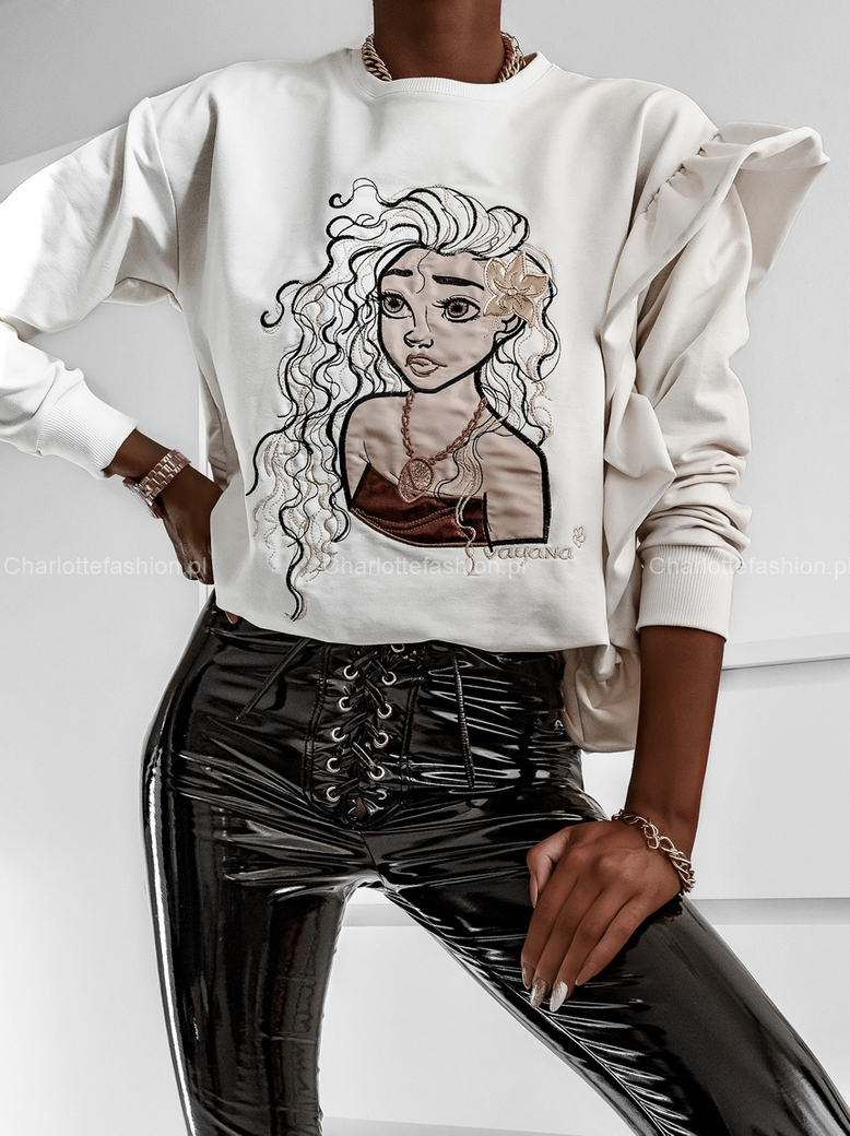 Bluza dresowa biała z falbanką Pretty Girl C404