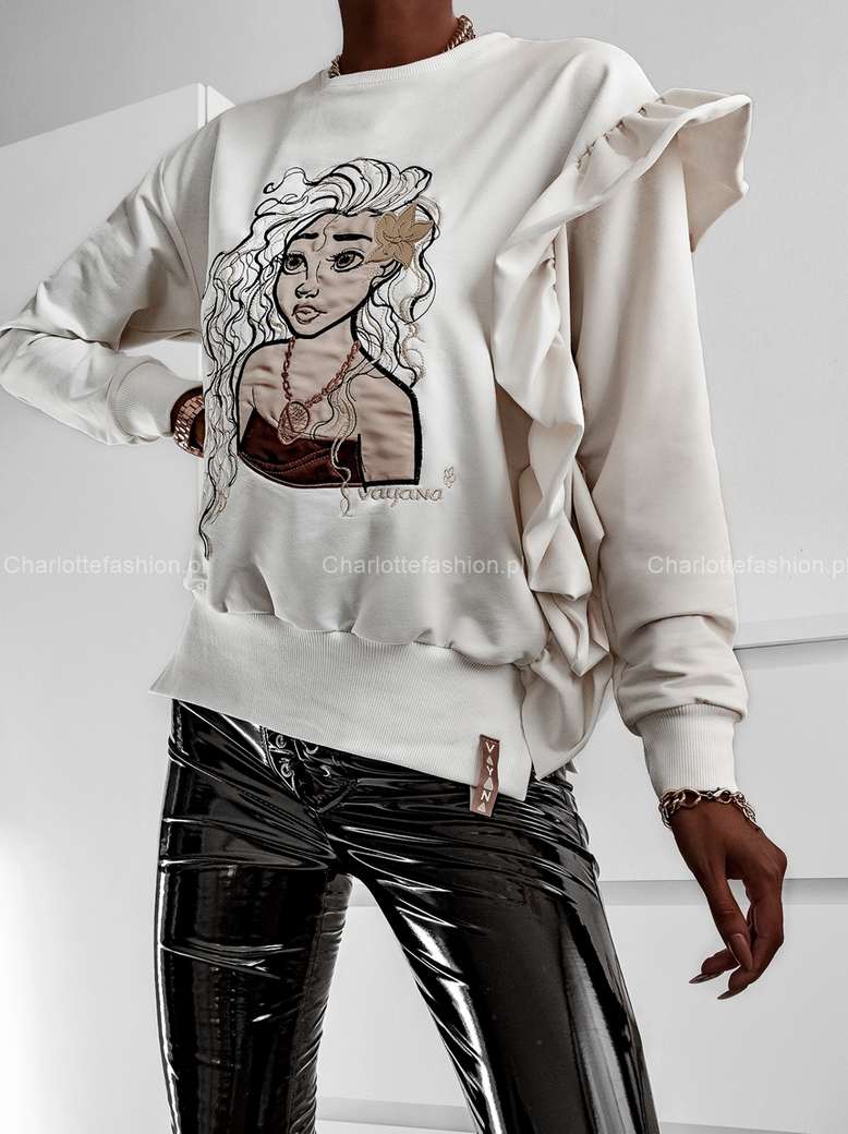 Bluza dresowa biała z falbanką Pretty Girl C404