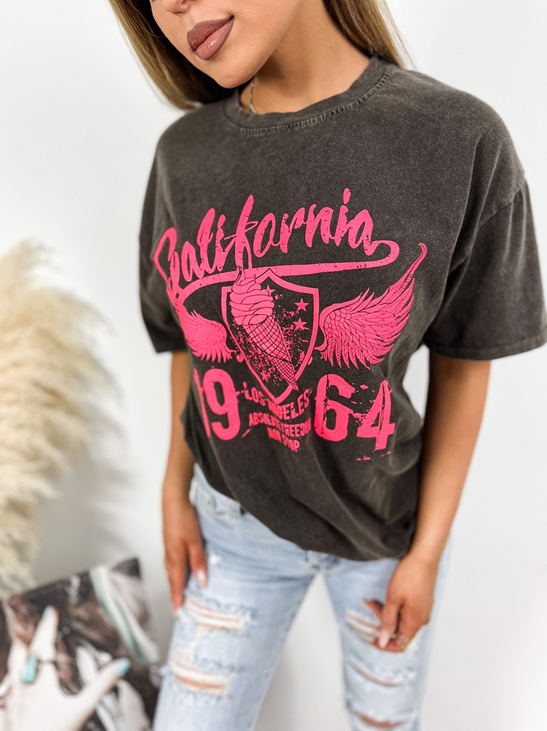 Bluzka T-shirt grafitowa California 1964 C575