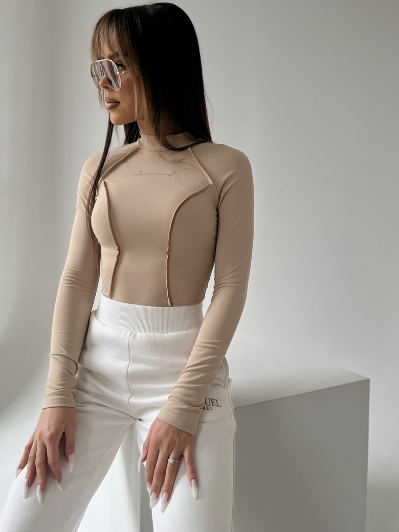 Body z długim rękawem beżowe Hideaway L367