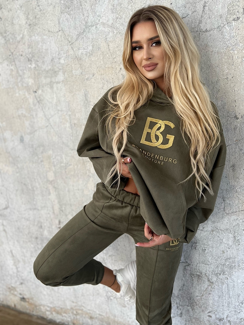 Komplet bluza i spodnie khaki Royal suede N512
